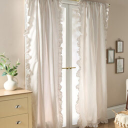 Ohs Stripe Frill Voile Net Curtain Pair Window Panels Slot Top Set - Natural - thumbnail 2