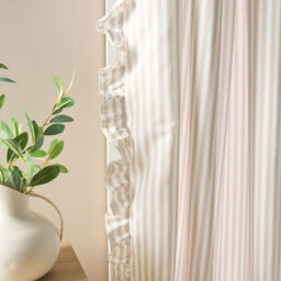 Ohs Stripe Frill Voile Net Curtain Pair Window Panels Slot Top Set - Natural - thumbnail 4