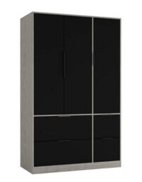 Urbn-Living Urbnliving 3 Door Wardrobe With 4 Drawers Wooden Bedroom Storage Cupboard With Hanging Rail For Clothes - Cedar Grey Unit & Black - thumbnail 1