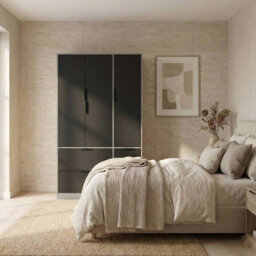 Urbn-Living Urbnliving 3 Door Wardrobe With 4 Drawers Wooden Bedroom Storage Cupboard With Hanging Rail For Clothes - Cedar Grey Unit & Black - thumbnail 5