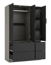 Urbn-Living Urbnliving 3 Door Wardrobe With 4 Drawers Wooden Bedroom Storage Cupboard With Hanging Rail For Clothes - Cedar Grey Unit & Black - thumbnail 7