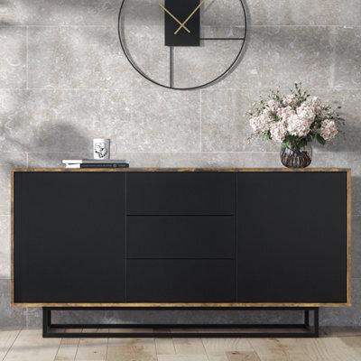 Creative Furniture Vista Loft Sideboard 140Cm - Rustic & Black Doors