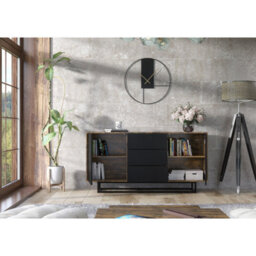 Creative Furniture Vista Loft Sideboard 140Cm - Rustic & Black Doors - thumbnail 3