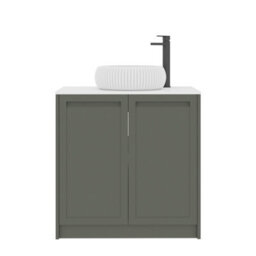 Royal Bathrooms Royal Bathroom Elmore 800mm Matt Green Freestanding Countertop Bathroom Vanity Unit 2 Door Plain White Worktop With Milan Basin - thumbnail 7