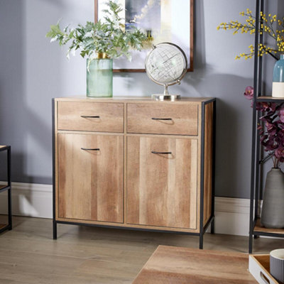 Home Source Oakmere 2 Drawer 2 Door Small Industrial Sideboard Unit Black And Oak Effect - image 1