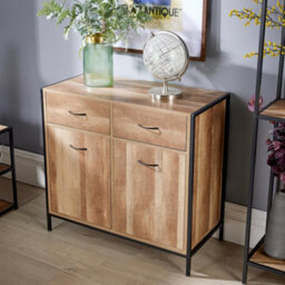 Home Source Oakmere 2 Drawer 2 Door Small Industrial Sideboard Unit Black And Oak Effect - thumbnail 4