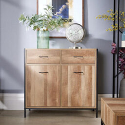 Home Source Oakmere 2 Drawer 2 Door Small Industrial Sideboard Unit Black And Oak Effect - thumbnail 6