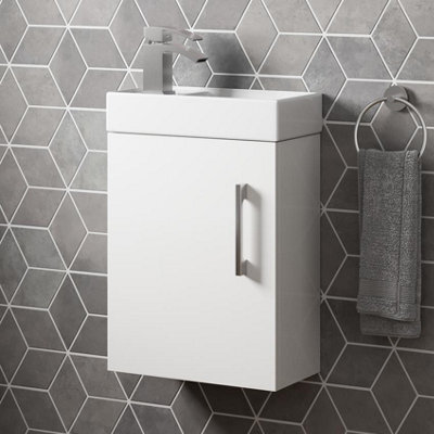 Affine Modern Bathroom Basin Sink Wall Hung Vanity Unit 1 Tap Hole 400mm Gloss White - image 1