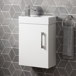 Affine Modern Bathroom Basin Sink Wall Hung Vanity Unit 1 Tap Hole 400mm Gloss White - thumbnail 1