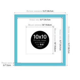 "10X10"" Turquoise Picture Frame - 10X10"" Square Frame With 8X8"" Mount For 10X10""/8X8"" Pictures Moderrn Style Thin Edge, 1 Pack" - thumbnail 2