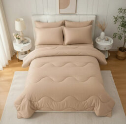 Natural Dark Natural 10.5 Tog Coverless Duvet Set With Pillowcases Reversible Lightweight Microfiber Polyester Bedding Plain Wave - thumbnail 2