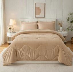 Natural Dark Natural 10.5 Tog Coverless Duvet Set With Pillowcases Reversible Lightweight Microfiber Polyester Bedding Plain Wave - thumbnail 4
