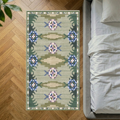 Decoranddecor Rug, Washable Rugs, Bedroom Kitchen Rugs, 80X150Cm, Non-Slip, Pet Friendly, Low Pile, Geometric Rug - Sore - image 1
