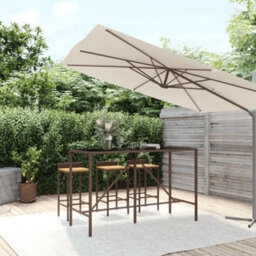 Berkfield Bar Table With Glass Top Brown 180X70X110 Cm Poly Rattan
