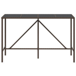 Berkfield Bar Table With Glass Top Brown 180X70X110 Cm Poly Rattan - thumbnail 3