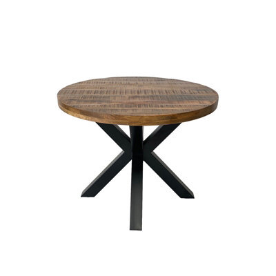 Buttercup Farm Industrial Round X Leg Dining Table - Mango Wood/iron - L100 X W100 X H76 Cm - Mango Pp Saw Finish - image 1