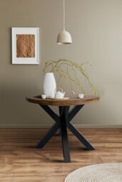 Buttercup Farm Industrial Round X Leg Dining Table - Mango Wood/iron - L100 X W100 X H76 Cm - Mango Pp Saw Finish - thumbnail 5