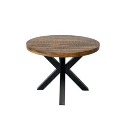 Buttercup Farm Industrial Round X Leg Dining Table - Mango Wood/iron - L100 X W100 X H76 Cm - Mango Pp Saw Finish