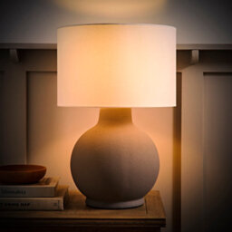 Valuelights Blair Natural Linen Drum Shade Hand Finished Ceramic Grey Stoneware Table Lamp - thumbnail 3