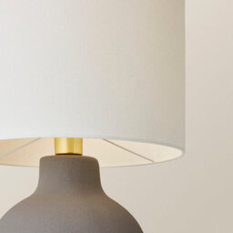 Valuelights Blair Natural Linen Drum Shade Hand Finished Ceramic Grey Stoneware Table Lamp - thumbnail 4