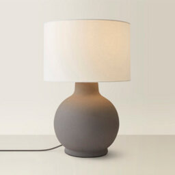 Valuelights Blair Natural Linen Drum Shade Hand Finished Ceramic Grey Stoneware Table Lamp - thumbnail 1