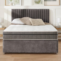 Aspire Grant Divan And Hybrid Memory Pocket Mattress, Linen Fabric, Strutted Headboard, 2 Drawers, Slate, Small Double - thumbnail 6