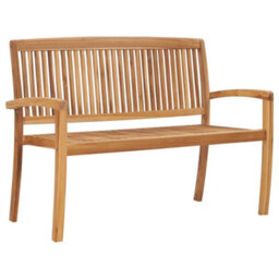 Berkfield Classic 2-Seater Stacking Garden Bench 128.5 Cm Solid Teak Wood - thumbnail 2