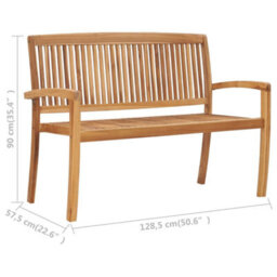 Berkfield Classic 2-Seater Stacking Garden Bench 128.5 Cm Solid Teak Wood - thumbnail 6