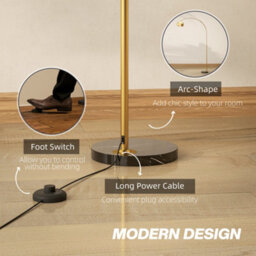 Homcom Arc Floor Lamp For Living Room, Free Standing Tall Lamp, Gold Tone - thumbnail 4