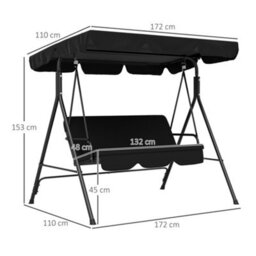 Outsunny Outdoor 3-Person Porch Swing Chair With Adjustable Canopy Black - thumbnail 3