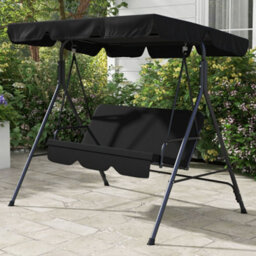 Outsunny Outdoor 3-Person Porch Swing Chair With Adjustable Canopy Black - thumbnail 1