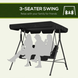 Outsunny Outdoor 3-Person Porch Swing Chair With Adjustable Canopy Black - thumbnail 6