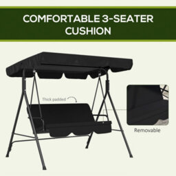 Outsunny Outdoor 3-Person Porch Swing Chair With Adjustable Canopy Black - thumbnail 7
