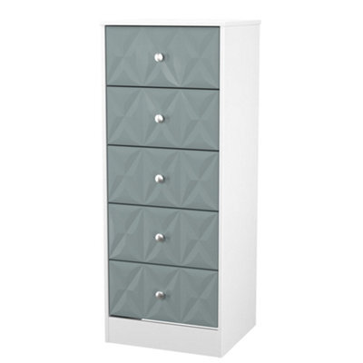 San Jose Ready Assembled Matt Duck Egg Blue & White No Effect 5 Drawer Bedside Chest (H)1120mm (W)450mm (D)395mm - image 1