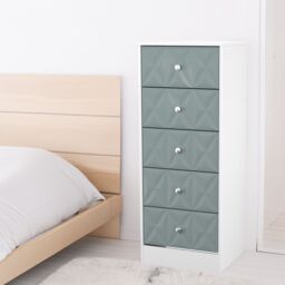 San Jose Ready Assembled Matt Duck Egg Blue & White No Effect 5 Drawer Bedside Chest (H)1120mm (W)450mm (D)395mm - thumbnail 3