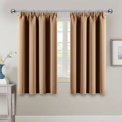 Ameha Plain Blackout Curtain Thick Thermal Insulated Pencil Pleat Beige Kitchen Curtains 46''x54'' Pair With 2X Tie Backs - image 1