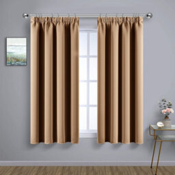 Ameha Plain Blackout Curtain Thick Thermal Insulated Pencil Pleat Beige Kitchen Curtains 46''x54'' Pair With 2X Tie Backs - thumbnail 3