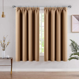 Ameha Plain Blackout Curtain Thick Thermal Insulated Pencil Pleat Beige Kitchen Curtains 46''x54'' Pair With 2X Tie Backs - thumbnail 2