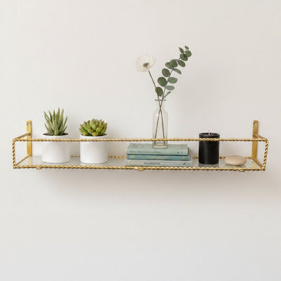 Melody Maison Large Gold Twisted Rope Design Wall Shelf With Frosted Glass Shelf - image 1