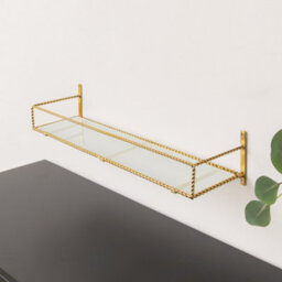Melody Maison Large Gold Twisted Rope Design Wall Shelf With Frosted Glass Shelf - thumbnail 3