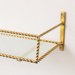 Melody Maison Large Gold Twisted Rope Design Wall Shelf With Frosted Glass Shelf - thumbnail 2