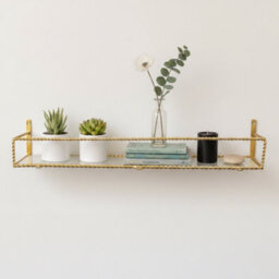 Melody Maison Large Gold Twisted Rope Design Wall Shelf With Frosted Glass Shelf