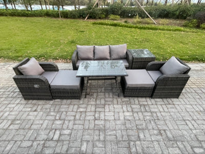 Fimous Outdoor Garden Furniture Sets 7 Pieces Wicker Rattan Furniture Sofa Sets With Rectangular Dining Table 2 Big Footstool - image 1