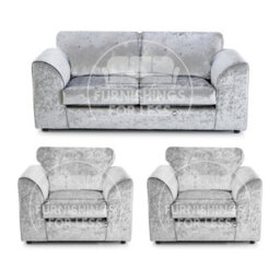Furnishings For Less UK Crystal Crushed Velvet 3 Piece Sofa Set - 3 1 1 Silver - Full Back - thumbnail 1