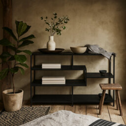 Wyld Haus El Paso Wide Black Metal Bookcase, 4 Shelves, 1140 X 350 X 780 mm - thumbnail 1
