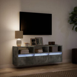 Berkfield Durable Tv Wall Cabinet With Led Lights Concrete Grey 130X31X45 Cm - thumbnail 5