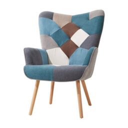 Thehotsale Colour Block Upholstered Armchair With Wooden Legs And Footstool - thumbnail 3