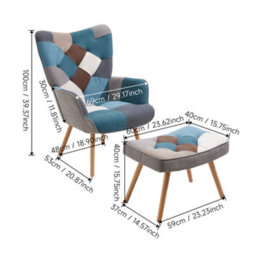 Thehotsale Colour Block Upholstered Armchair With Wooden Legs And Footstool - thumbnail 8