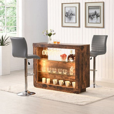 Furniture in Fashion Fiesta Smoked Oak Bar Table Unit With 2 Ripple Grey Stools - image 1