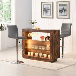 Furniture in Fashion Fiesta Smoked Oak Bar Table Unit With 2 Ripple Grey Stools